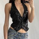 Womens Stylish Sexy Backless Button-up Top
