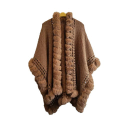 Solid-color Thickened Warm Womens Rabbit-fur Shawl