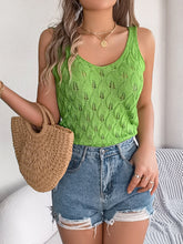 Women S Solid Color V-Neck Leaf Hollow Out Sleeveless Knit Vacation Tank