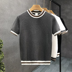 Women's Textured Jacquard Color-Block Knitted T-Shirt