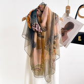 Youshou Silk Scarf Sun Protective Shawl Thin Long Style With Print