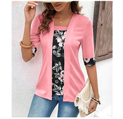 Womens Faux Two-piece Short-sleeve Printed Top
