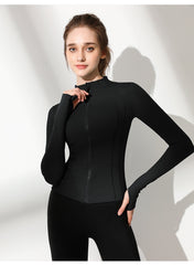 Slimming Zipper Long Sleeve Stand Collar Cardigan Top