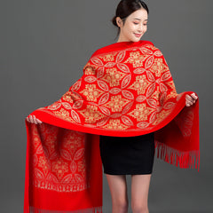 Autumn Winter Embroidered Golden Silk Lily Design In Xinjiang Cashmere