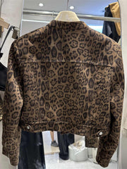 Slimming Long Sleeve Hong Kong Style Short Leopard Print Coat
