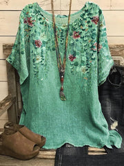 Women's Casual Loose Fashionable Short-Sleeve Printed Crew-Neck Top