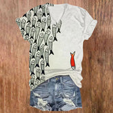 Womens Printed V-Neck Short-Sleeve Top