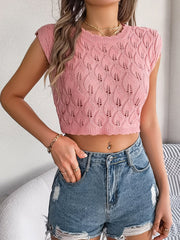 Women S Leaf Hollow Out Cropped Knit Vacation Top