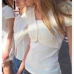 Womens Knitted Short-sleeve Cardigan Top