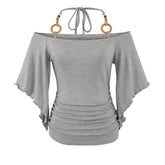 Women's Retro Off-the-Shoulder Beaded Halter Neck Top