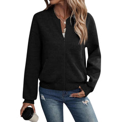 Long Sleeve Zipper Decorations Cardigan Solid Color Coat