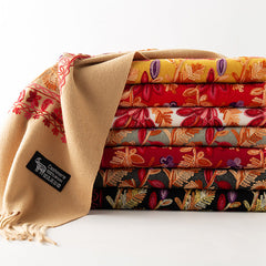 Rich Red Embroidered Winter Scarf For WomenSpringtime Blossoms All Around