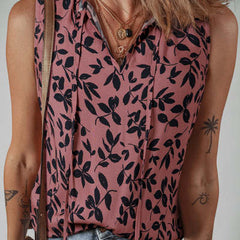 Womens Versatile Casual Printed Top With Ties