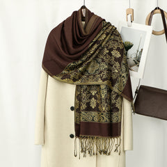 Bohemian-style Cashew-print Long Scarf With Tassels