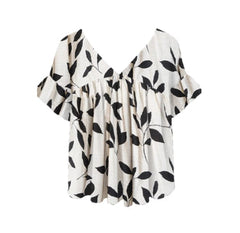 Womens Crew-neck Short-sleeve Floral-print Top