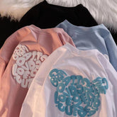Womens Korean-style Loose-fit Short-sleeve Top With A Print