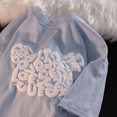 Womens Korean-style Loose-fit Short-sleeve Top With A Print