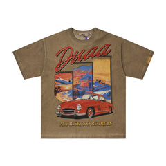 DUAA Vintage Luxury Car Scenery Oversized T‑Shirt