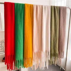 Versatile Winter Thermal Scarf With Extended Tassels