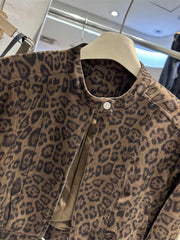 Slimming Long Sleeve Hong Kong Style Short Leopard Print Coat