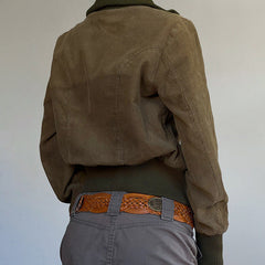 American-style Retro Solid Color Pocket Waist-tight Workwear Jacket
