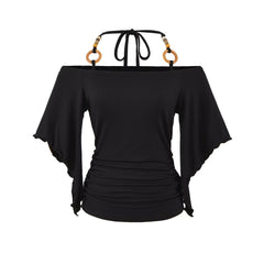 Women's Retro Off-the-Shoulder Beaded Halter Neck Top