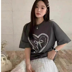 Womens Loose-fitting Crew-neck Short-sleeve Top