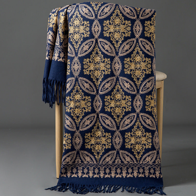 Autumn Winter Embroidered Golden Silk Lily Design In Xinjiang Cashmere