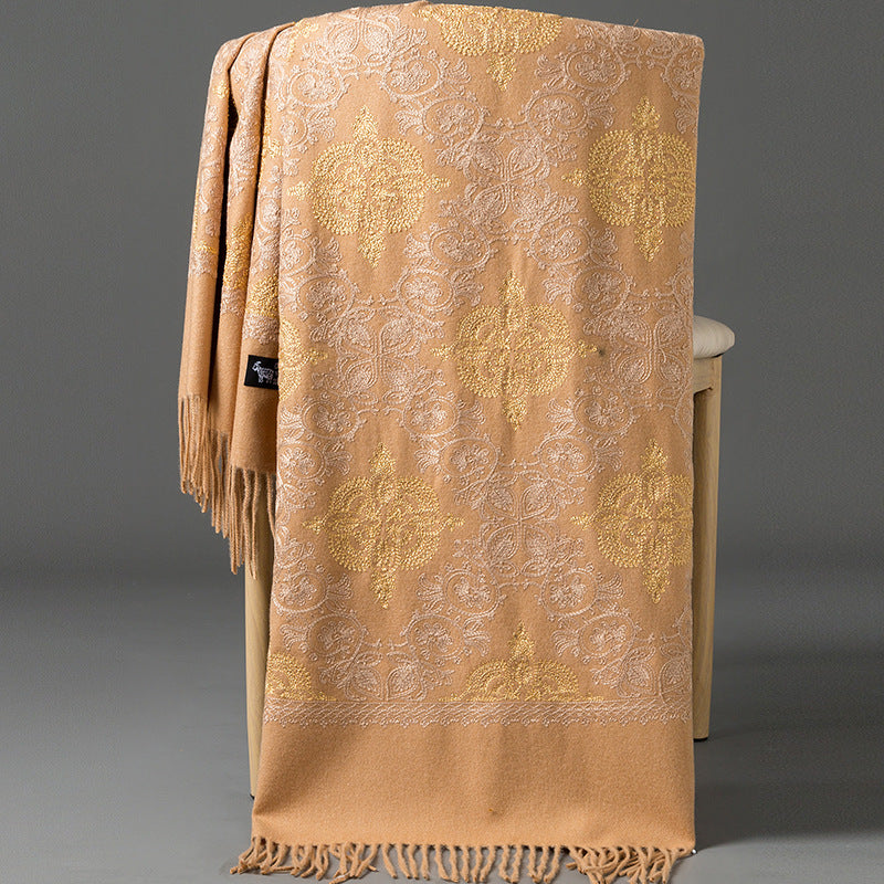 Crown-embroidered Scarf A Versatile Winter And Springfall Accessory In Korean Style