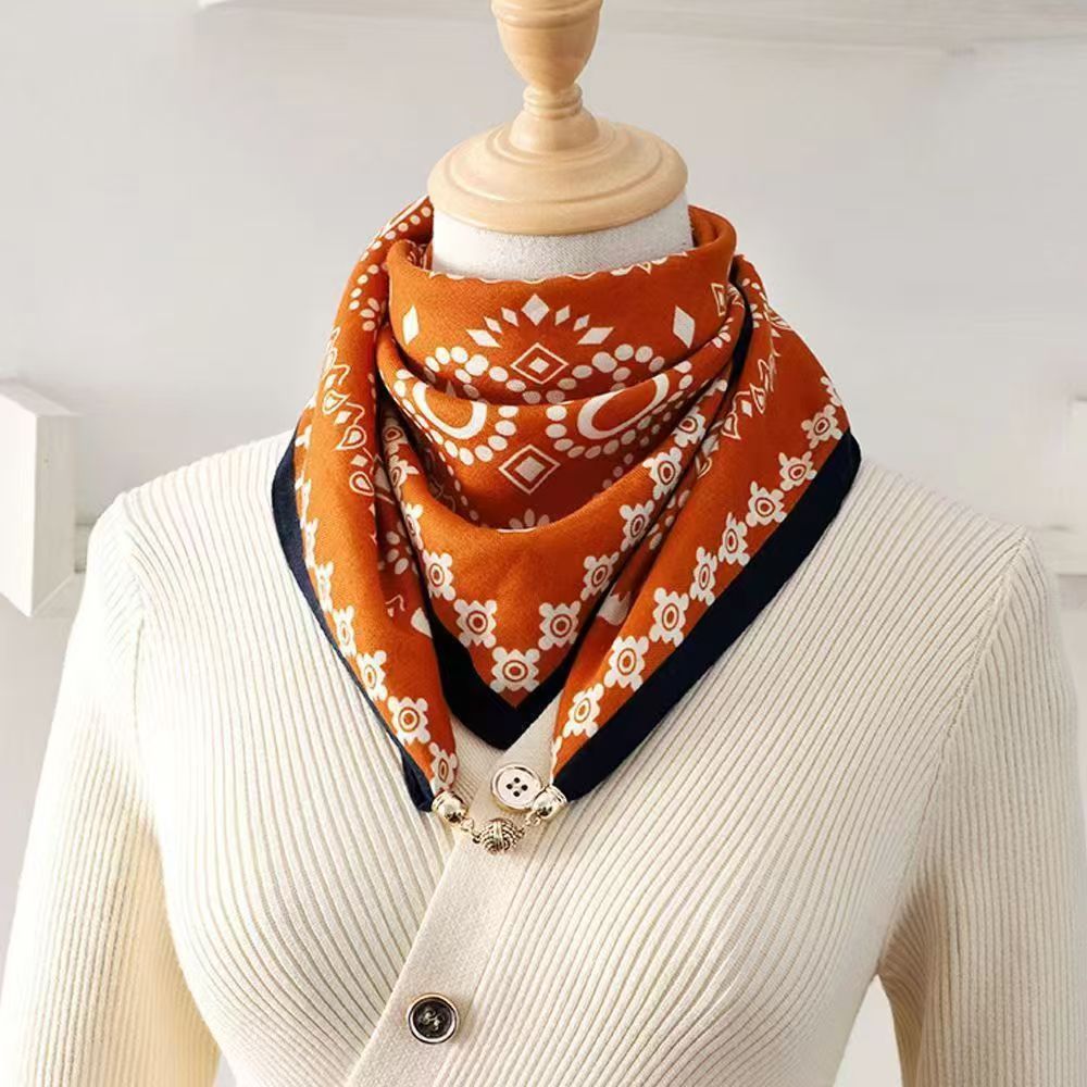 Thermal Square Scarf With Magnetic Clasp Triangular Silk Scarf Cotton Neck Warmer For Women