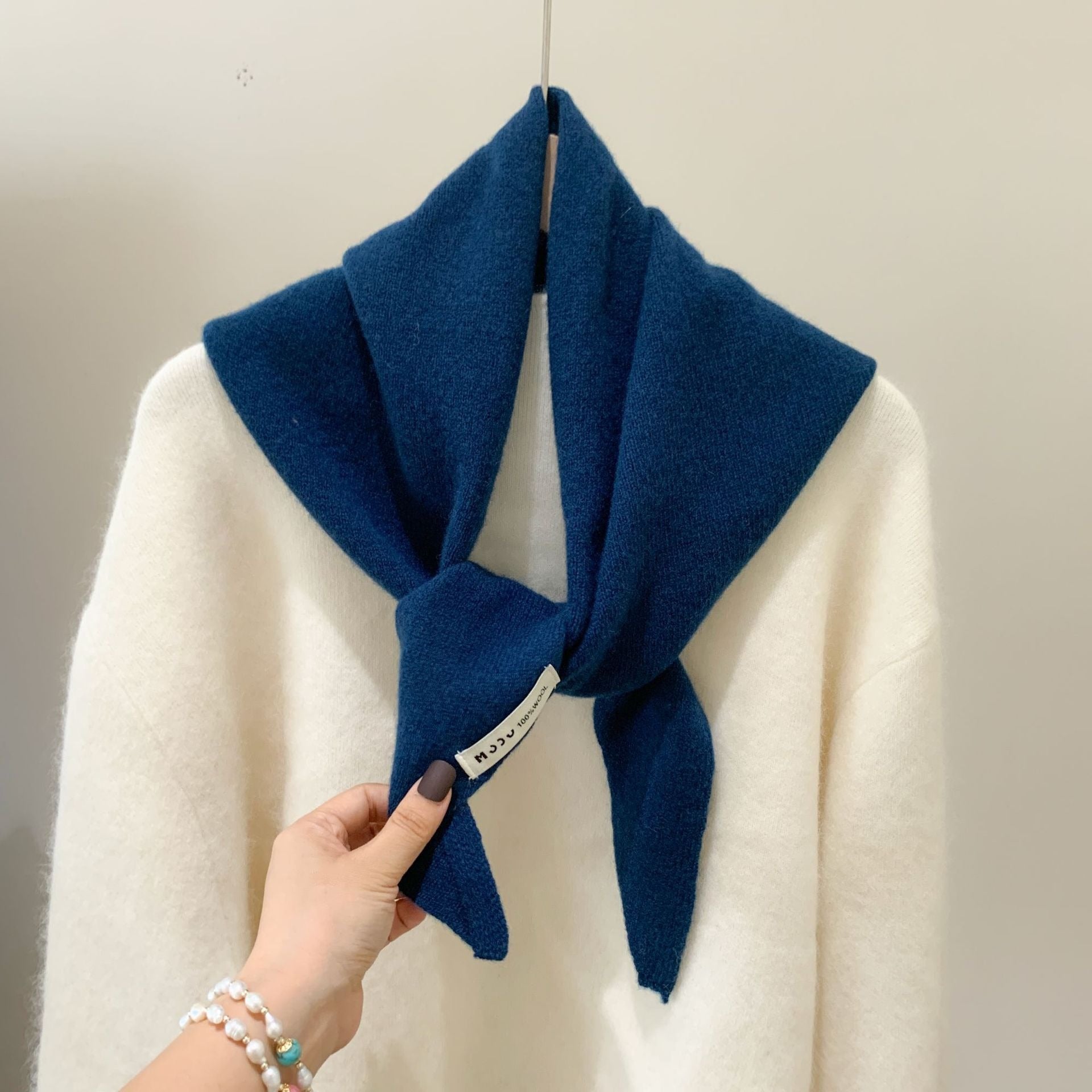 Womens Solid-Color Wool Knit Triangle Scarf Shawl For FallWinter