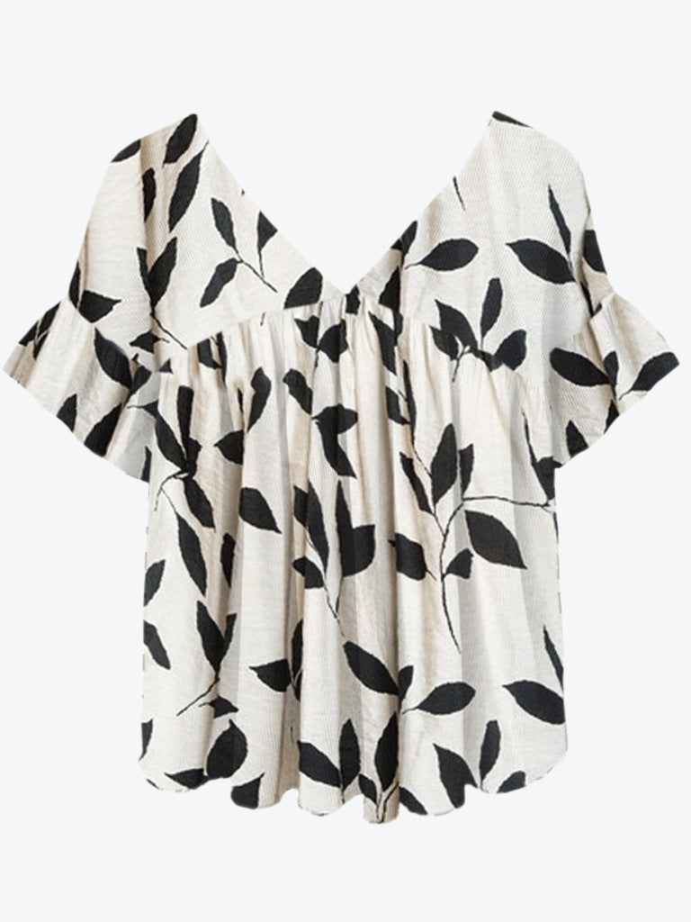 Womens Crew-neck Short-sleeve Floral-print Top