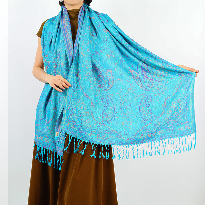 Women's Retro Cloak-style Scarf With Tassels Dual-use Outerwear