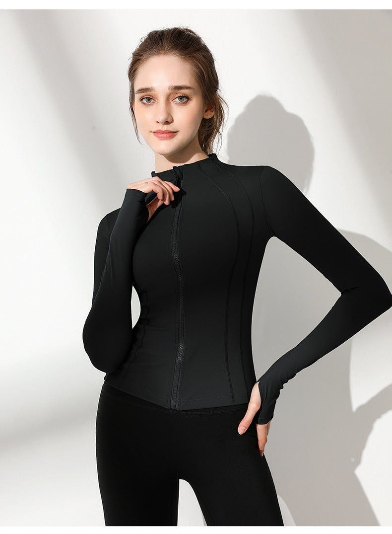 Slimming Zipper Long Sleeve Stand Collar Cardigan Top