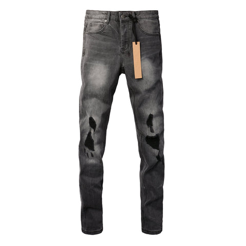 Purple Jeans Urban Gray Ripped Jeans with Bold Black Graffiti Accents 3003