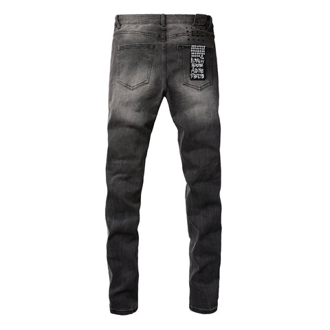 Purple Jeans Urban Gray Ripped Jeans with Bold Black Graffiti Accents 3003