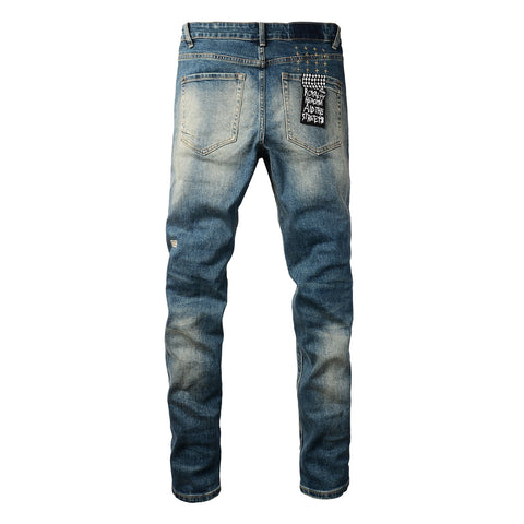Purple Jeans Classic Blue Ripped Knee Skinny Jeans 3018