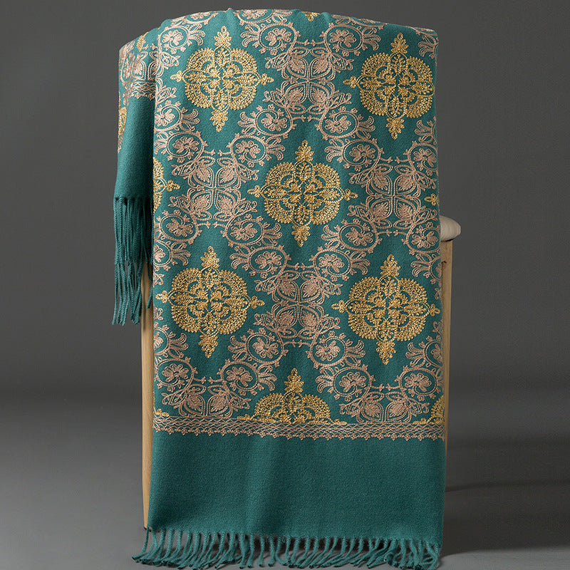 Ethnic-style Faux Cashmere Embroidered Shawl Scarf