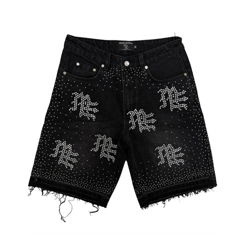 Mixed Emotions Black “ME” Rhinestone Denim Shorts