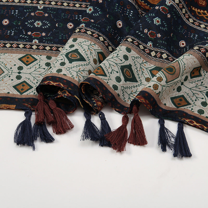 Retro Color-Block Small Floral Shawl For Women