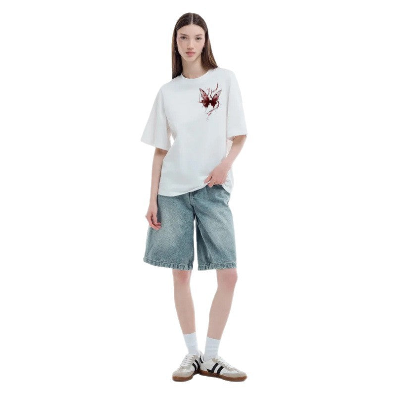 Womens Simple And Elegant Short-Sleeve Top With A Print