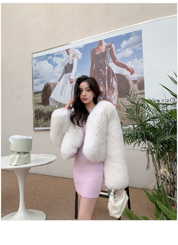 Fried Street Fluorescent Green Environmental Protection Fox Fur Jacket