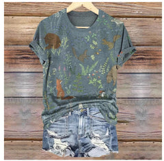 Fashionable Printed Slim-Fit Short-Sleeve Womens Top
