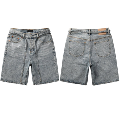 Purple Jeans Mens Light Blue Denim Shorts with Sparkling Rhinestones Stylish Summer Streetwear Look 5096