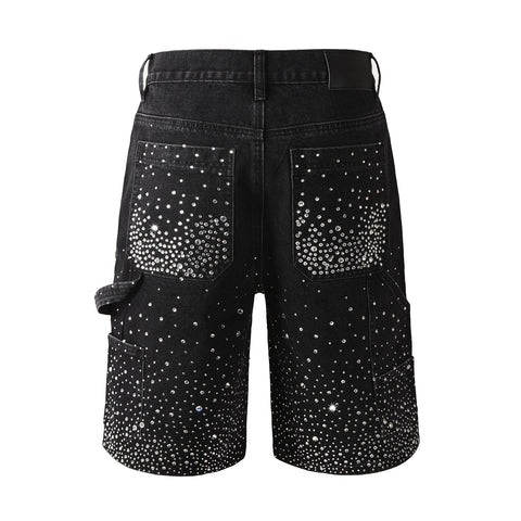 Purple Jeans Luxury Bling Men's Black Jean Shorts Covered in Shiny Rhinestones for Night Out Fashion 5099
