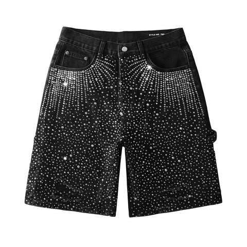 Purple Jeans Luxury Bling Men's Black Jean Shorts Covered in Shiny Rhinestones for Night Out Fashion 5099