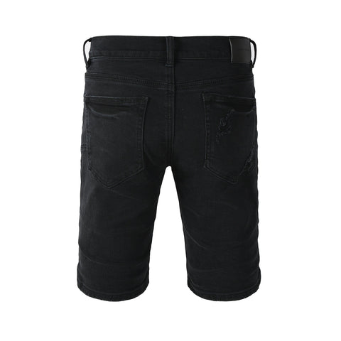 Purple Jeans Edgy Distressed Black Denim Shorts with Destroyed Rips for Men’s Summer Fashion 5108