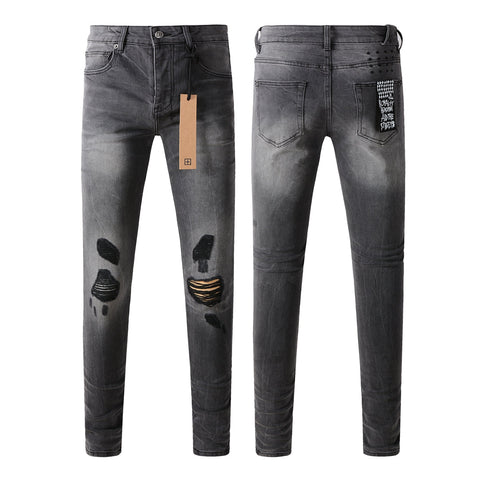 Purple Jeans Urban Gray Ripped Jeans with Bold Black Graffiti Accents 3003