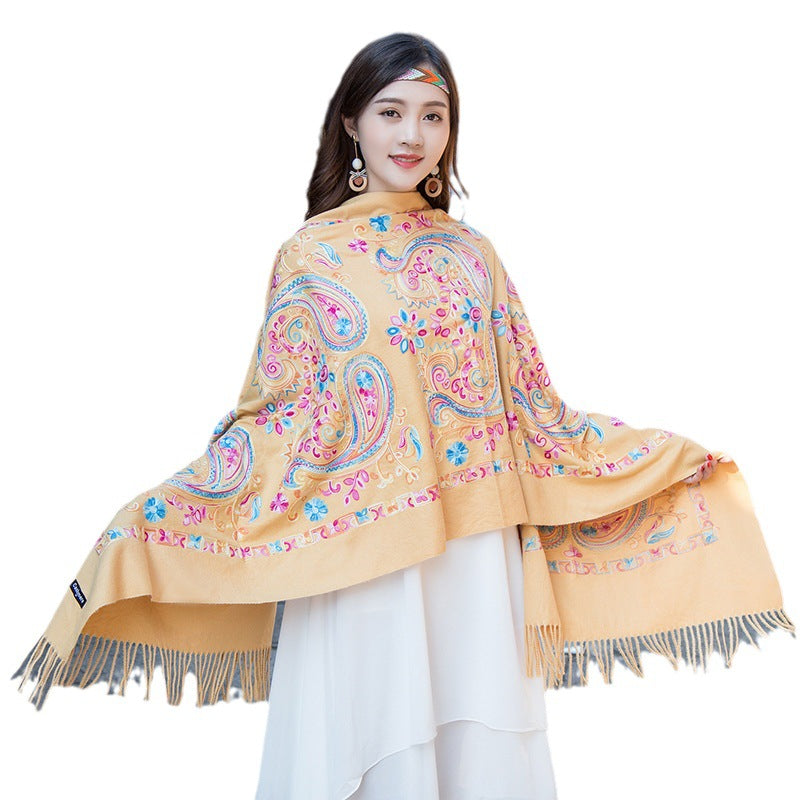 Embroidered Ethnic-Style Great Wall Cashew-Pattern Embroidery Cashmere Scarf