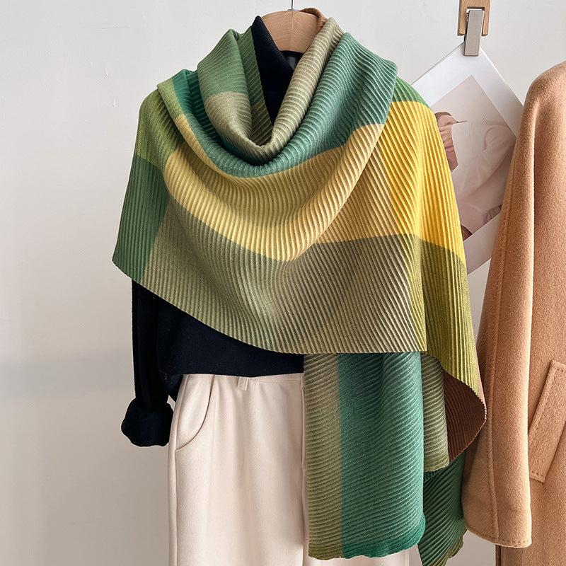 Womens Multicolor Crinkled Cashmere All-Match Shawl